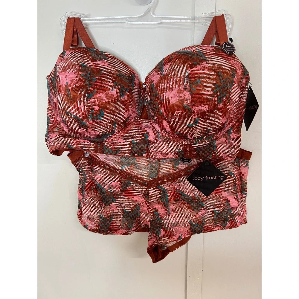 Body Frosting Pink Rust Lace Bra 44C & Panty 2X Set BR-34247X